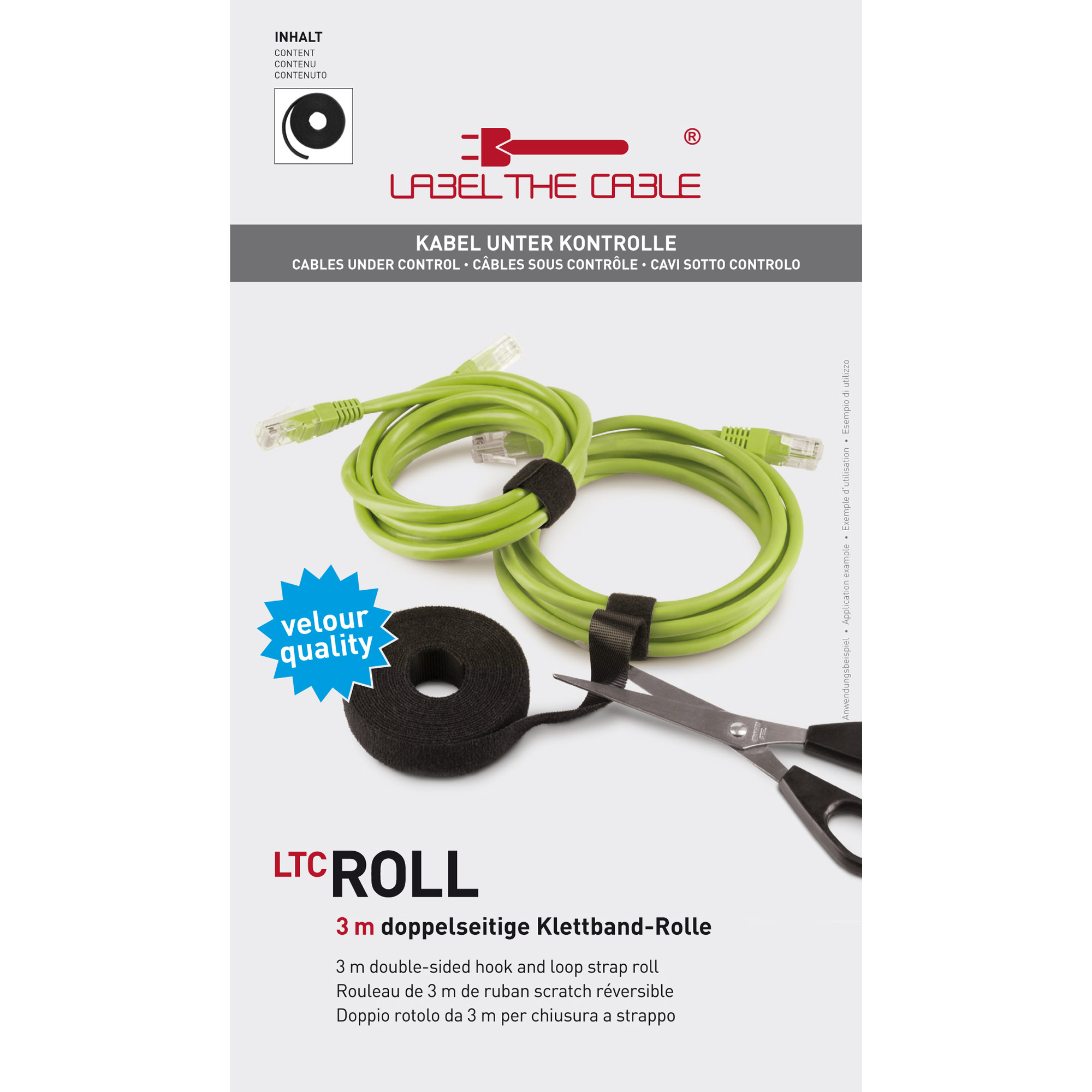 LABEL THE CABLE Klettband ROLL STRAP schwarz 3,0 m x 1,6 cm, 1 St