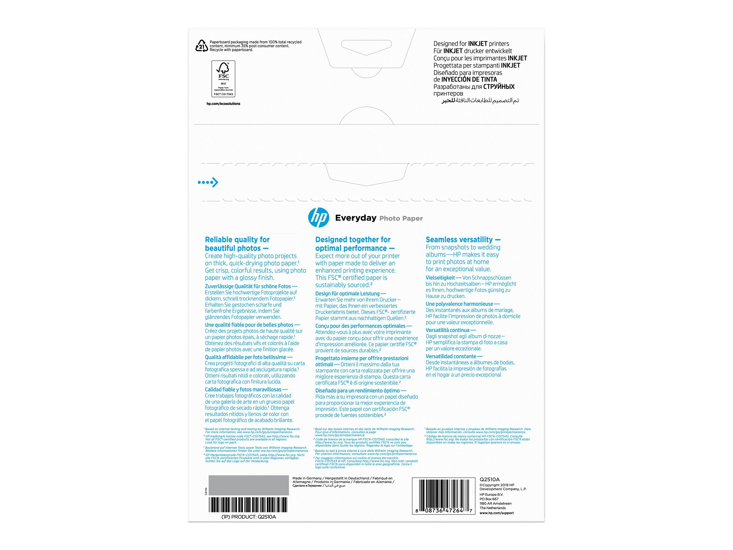 HP original Q2510A Semi-glossy photo paper Ink cartridge 200g/m2 A4 100 sheets 1-pack