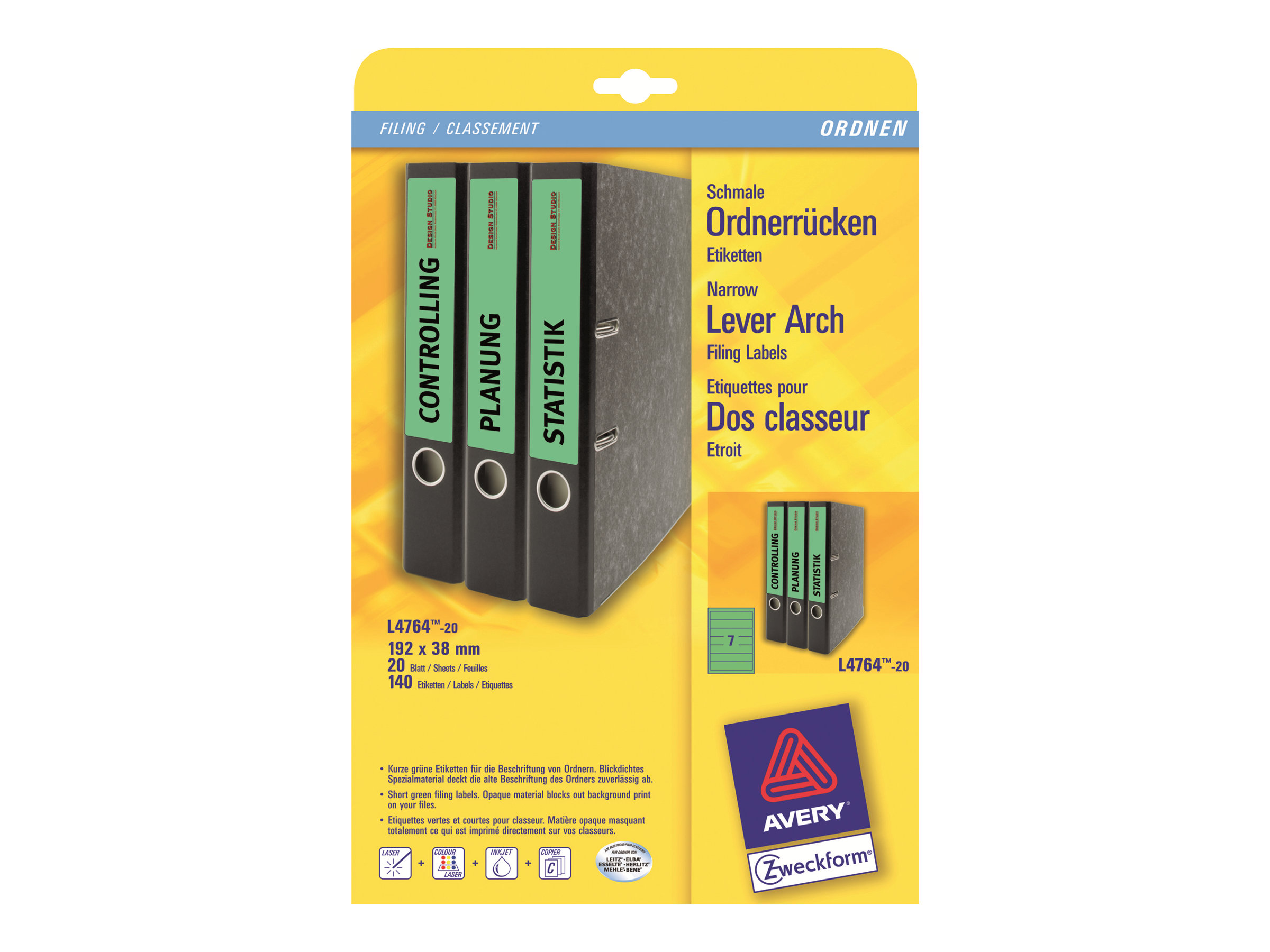 140 AVERY Zweckform Ordneretiketten L4764-20 gruen 140 AVERY Zweckform Ordneretiketten L4764-20 gruen