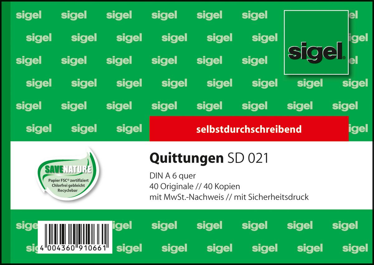 SIGEL Quittung, MwSt separat ausgewiesen Formularbuch SD021, 1 St