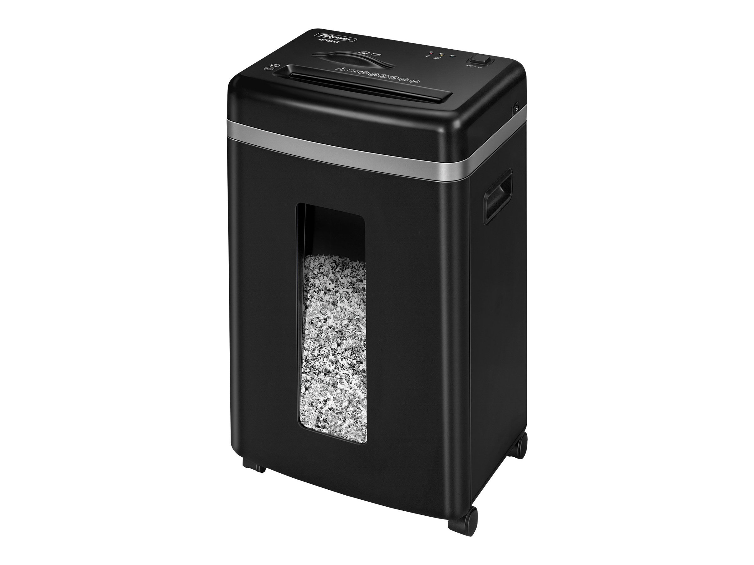 Fellowes Powershred 450M Aktenvernichter mit Partikelschnitt P-5, 2 x 12 mm, bis 9 Blatt, schwarz Fellowes Powershred 450M Aktenvernichter mit Partikelschnitt P-5, 2 x 12 mm, bis 9 Blatt, schwarz