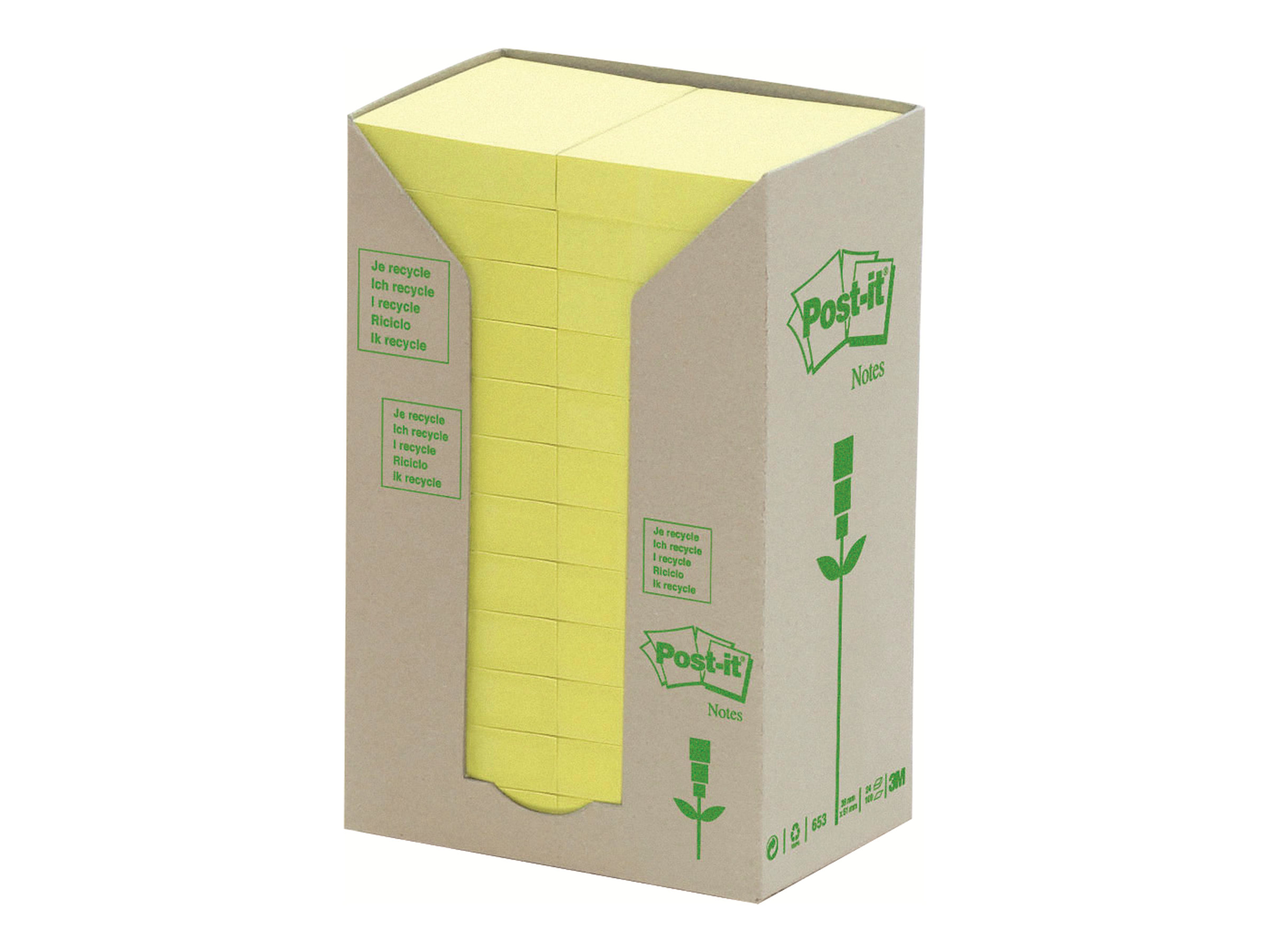 Postit Recycling Notes Haftnotizen 6531T gelb, 24 Bloecke