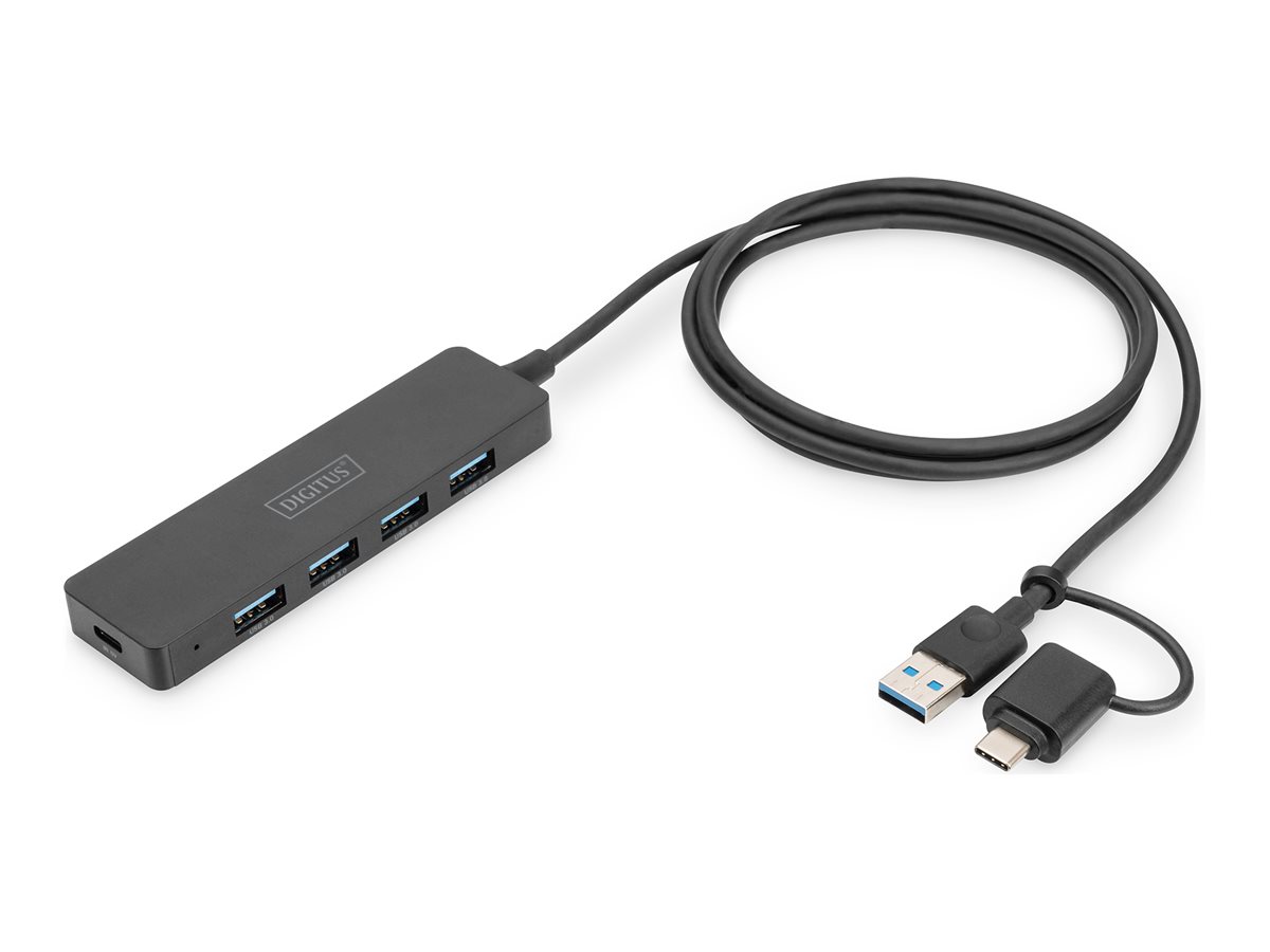 DIGITUS USB 30 Hub 4Port Slimline with USBC Adapter 5Gbps 1,2m cable