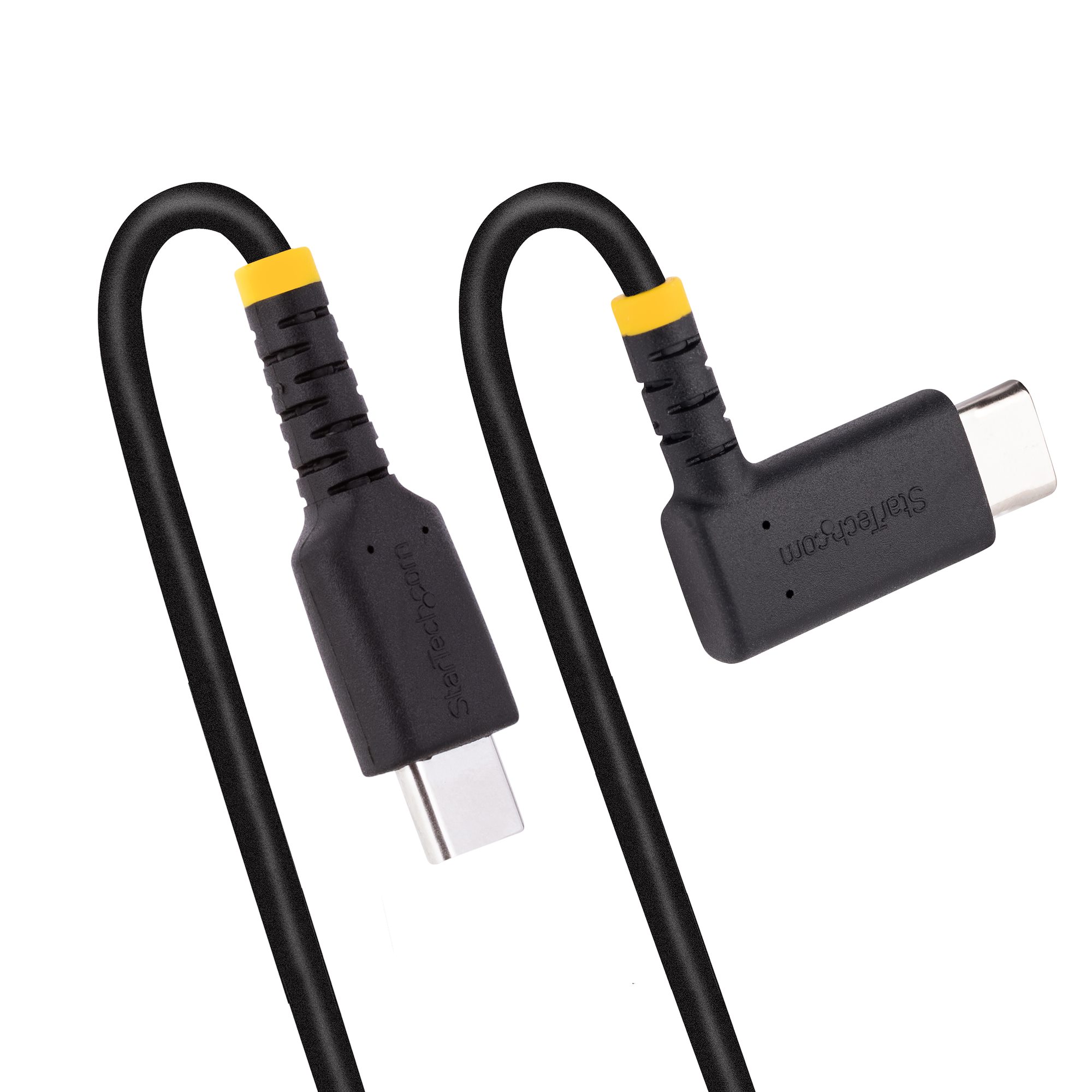 STARTECHCOM 3ft 1m USB C Charging Cable Right Angle 60W PD 3A Heavy Duty Fast Charge USBC Cable Durable Rugged Aramid Fiber