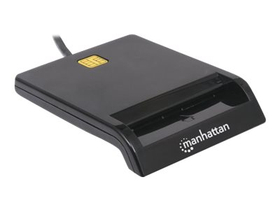 Manhattan USB-A Contact Smart Card Reader, 12 Mbps, Friction type compatible, External, Windows or Mac, Cable 105cm, Black, Three Year Warranty, Blister