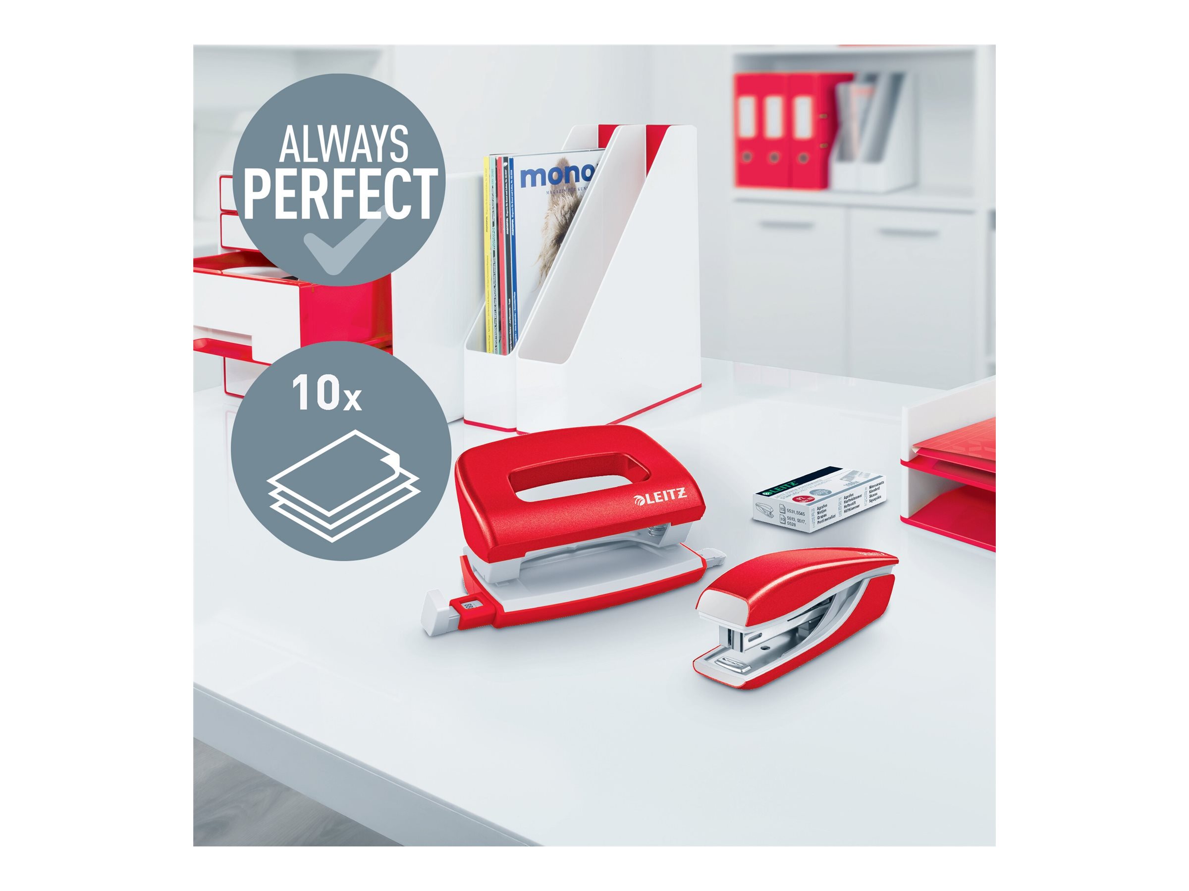 LEITZ Locher und Heftgeraete Set NeXXt WOW rot-metallic LEITZ Locher und Heftgeraete Set NeXXt WOW rot-metallic