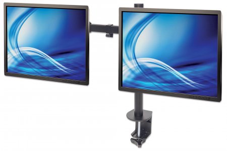 MANHATTAN Tischhalterung mit Monitorarm fuer zwei Displays von 33,0281,28cm 1332Zoll und bis 8kg zweifach schwenkbar schwarz