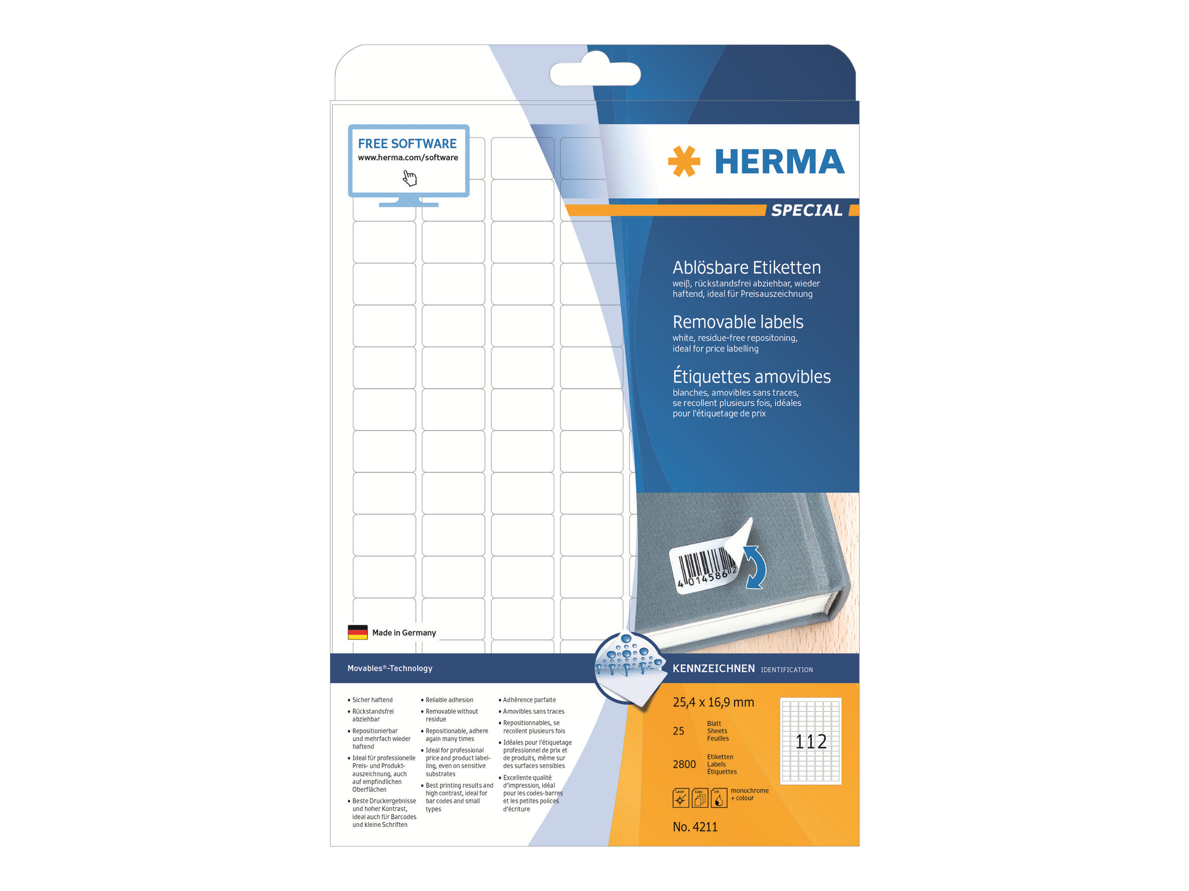 2.800 HERMA Etiketten 4211 weiss 25,4 x 16,9 mm 2.800 HERMA Etiketten 4211 weiss 25,4 x 16,9 mm