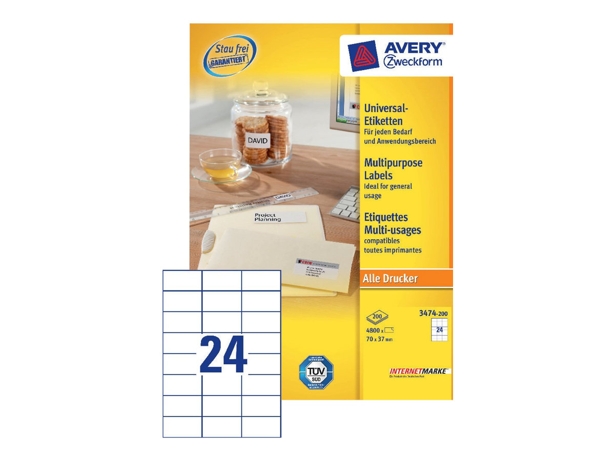5.280 AVERY Zweckform Etiketten 3474-200 weiss 70,0 x 37,0 mm 5.280 AVERY Zweckform Etiketten 3474-200 weiss 70,0 x 37,0 mm