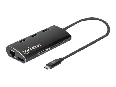 MANHATTAN USB 3.2 Gen 1 USB-C Multiport-Adapter USB-C auf HDMI 3x USB-A auf der Oberseite USB-C PD- RJ45-Port SD/MicroSD Card Reader MANHATTAN USB 3.2 Gen 1 USB-C Multiport-Adapter USB-C auf HDMI 3x USB-A auf der Oberseite USB-C PD- RJ45-Port SD/MicroSD Card Reader