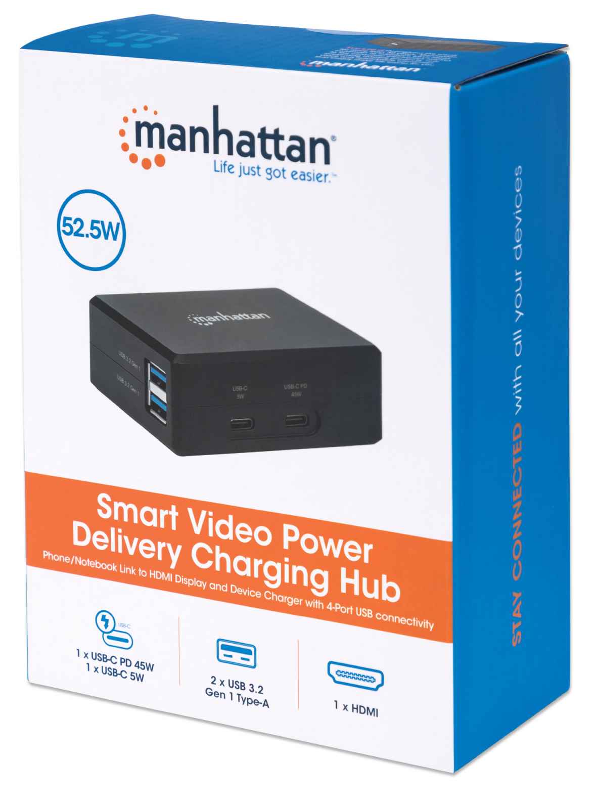 MANHATTAN Smart Video Power DeliveryLadehub 1x HDMI 1x USBC PD 45W 1x USBC 5V1A 2x USB 32 Gen 1 Typ A Port internes Netzteil