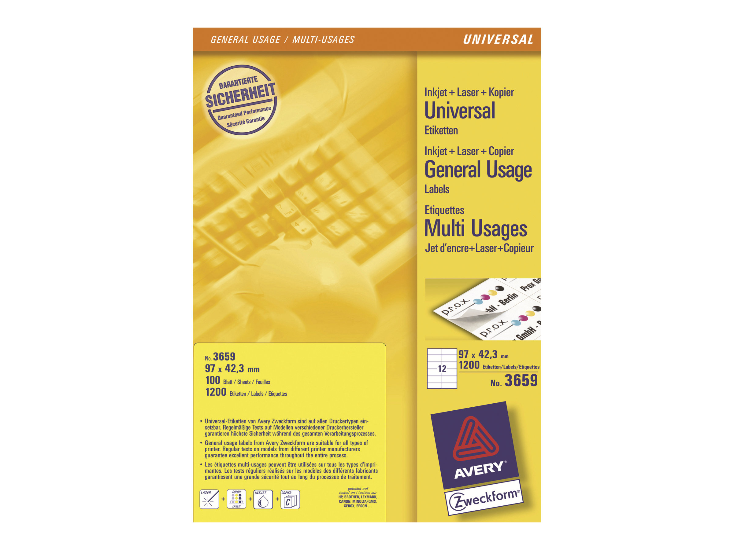 1.200 AVERY Zweckform Etiketten 3659 weiss 97,0 x 42,3 mm 1.200 AVERY Zweckform Etiketten 3659 weiss 97,0 x 42,3 mm