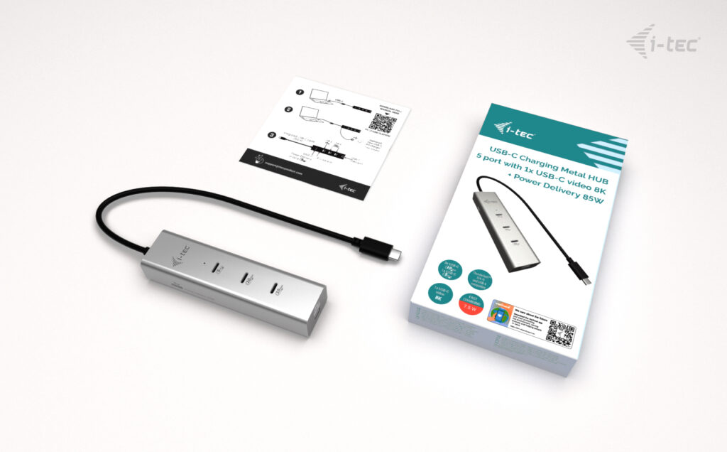 ITEC USBC Charging Metal HUB 5port with USBC video 8K 1xUSBC videoData 1xUSBC PDData 1xUSBC 32 Gen1 2xUSBC 32 Gen2 PD85W