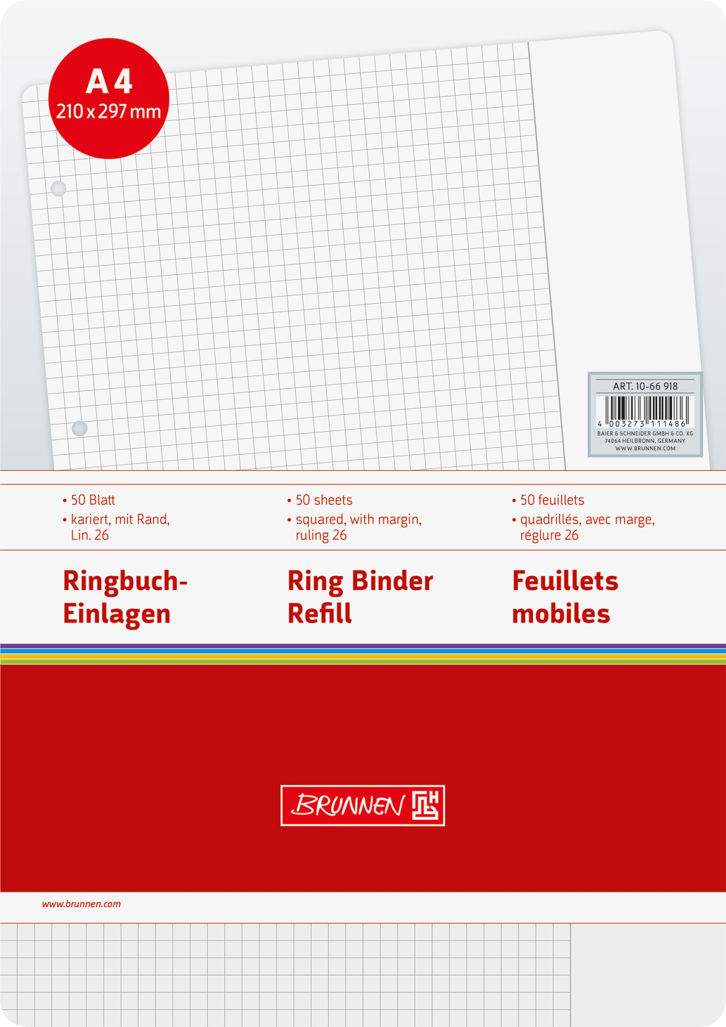 BRUNNEN Ringbucheinlagen A4 kariert, 50 Blaetter BRUNNEN Ringbucheinlagen A4 kariert, 50 Blaetter