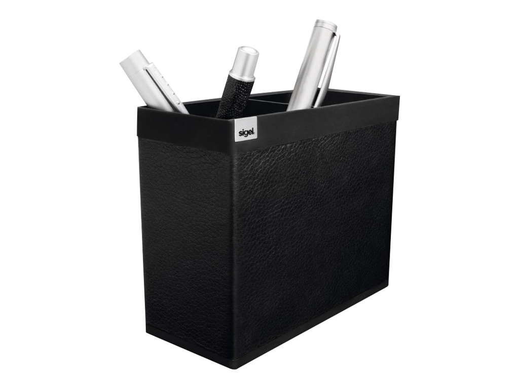 SIGEL Stiftehalter cintano:S saphirschwarz Lederimitat 2 Faecher 13,0 x 6,0 x 10,7 cm