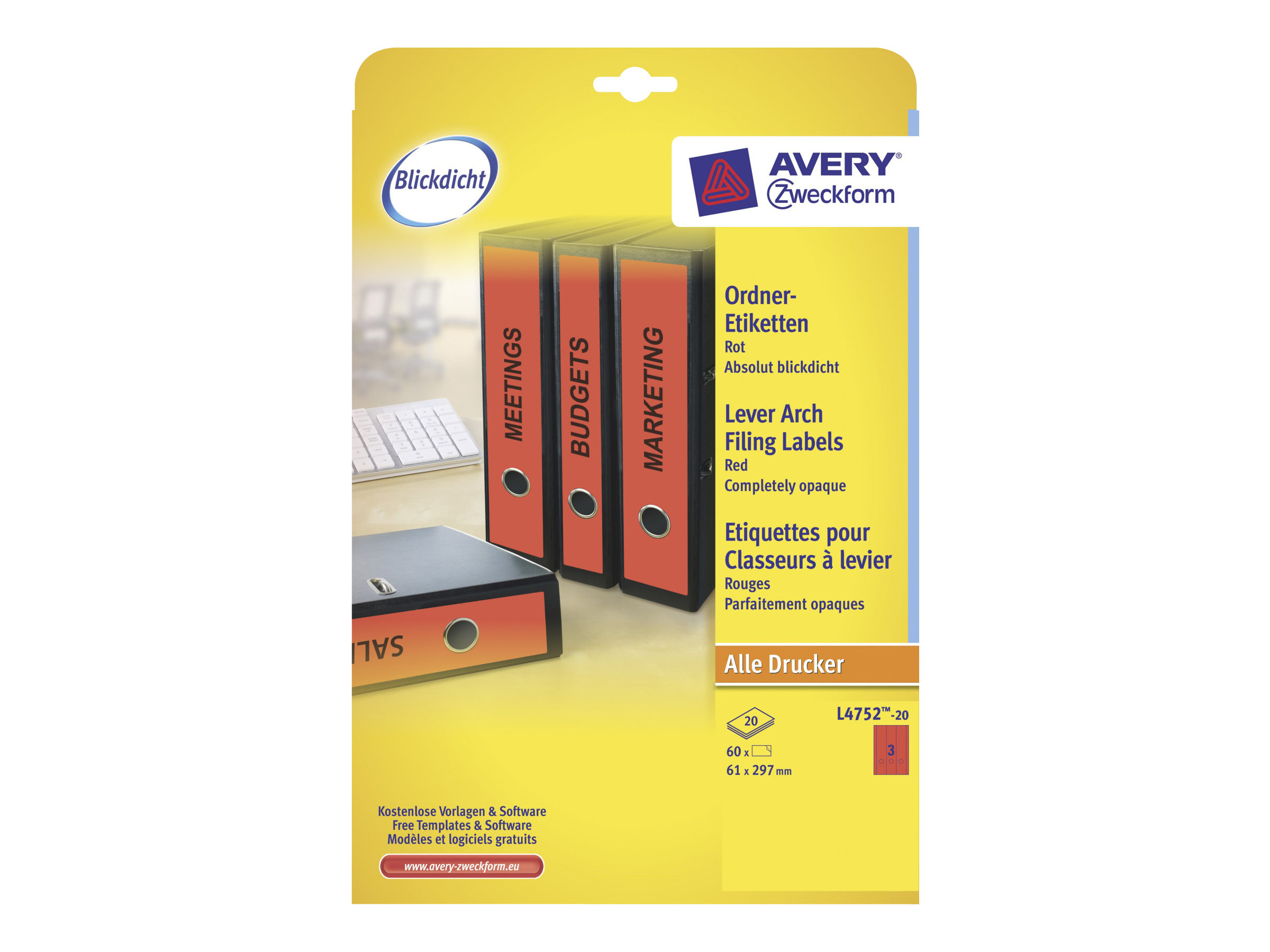 60 AVERY Zweckform Ordneretiketten L4752-20 rot 60 AVERY Zweckform Ordneretiketten L4752-20 rot