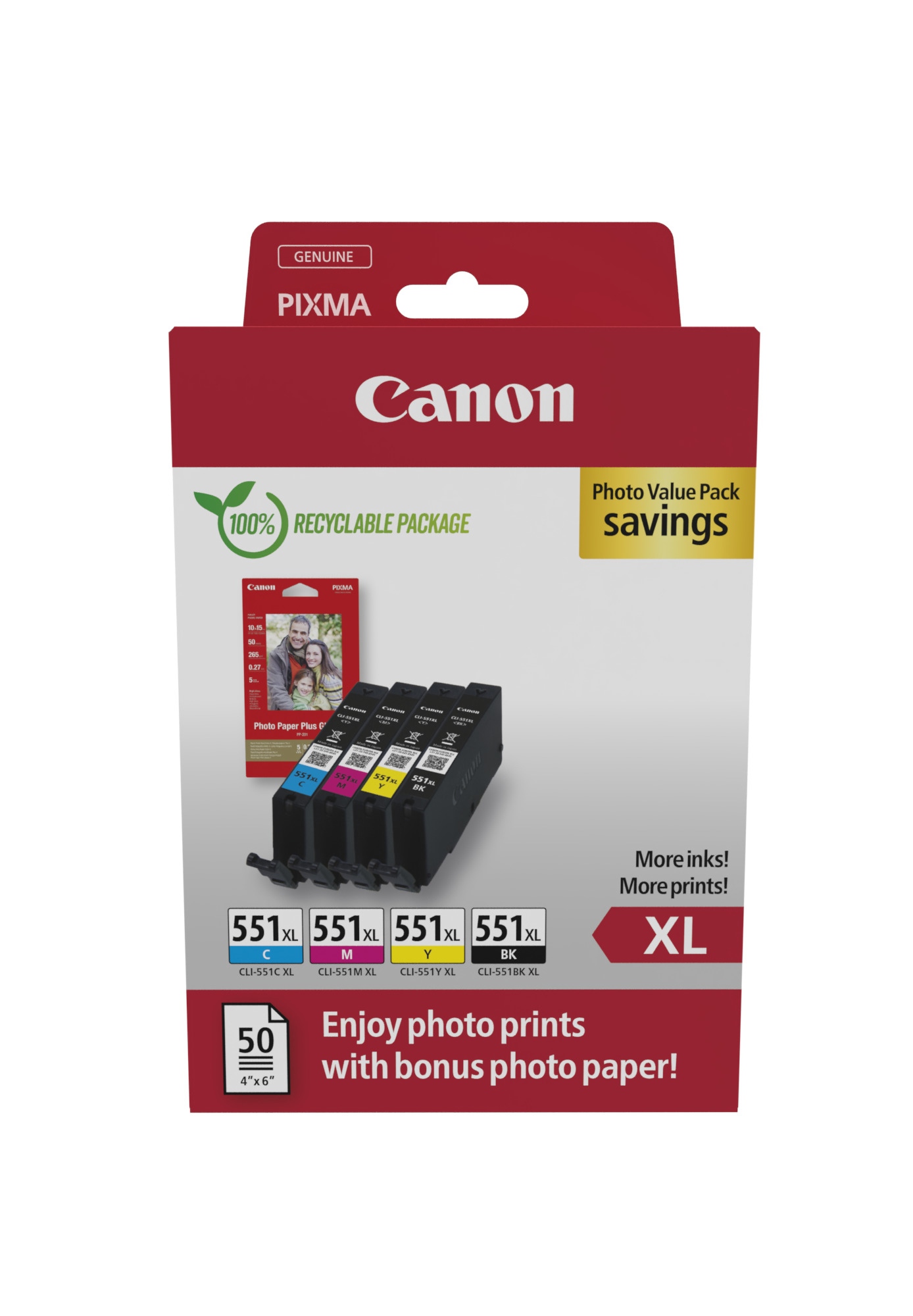 Canon CLI551 XL CMYBK schwarz, cyan, magenta, gelb Druckerpatronen Fotopapier