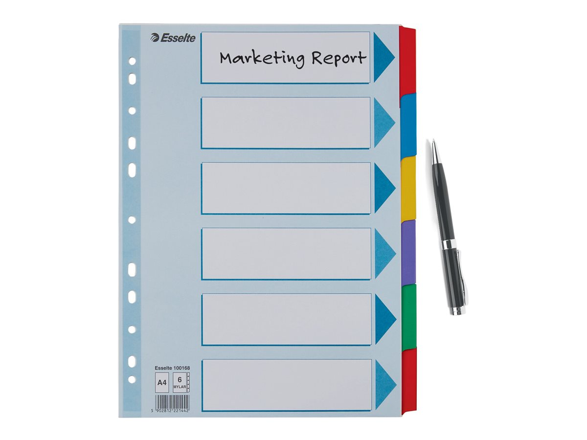 Esselte Ordnerregister DIN A4 Vollformat blanko farbig 6teilig, 1 Satz