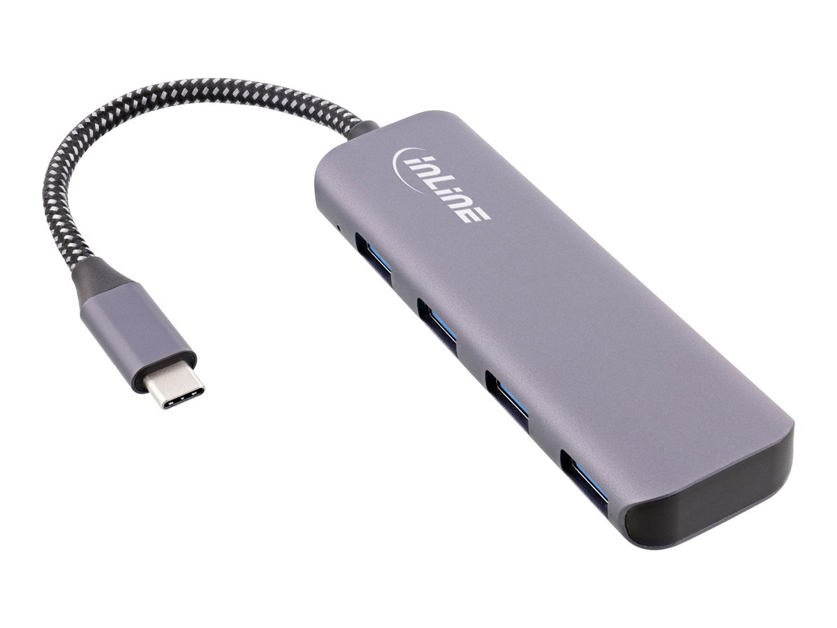 INLINE USB 3.2 Hub USB Typ-C zu 4x USB A 10Gbs Metallgehäuse grau INLINE USB 3.2 Hub USB Typ-C zu 4x USB A 10Gbs Metallgehäuse grau