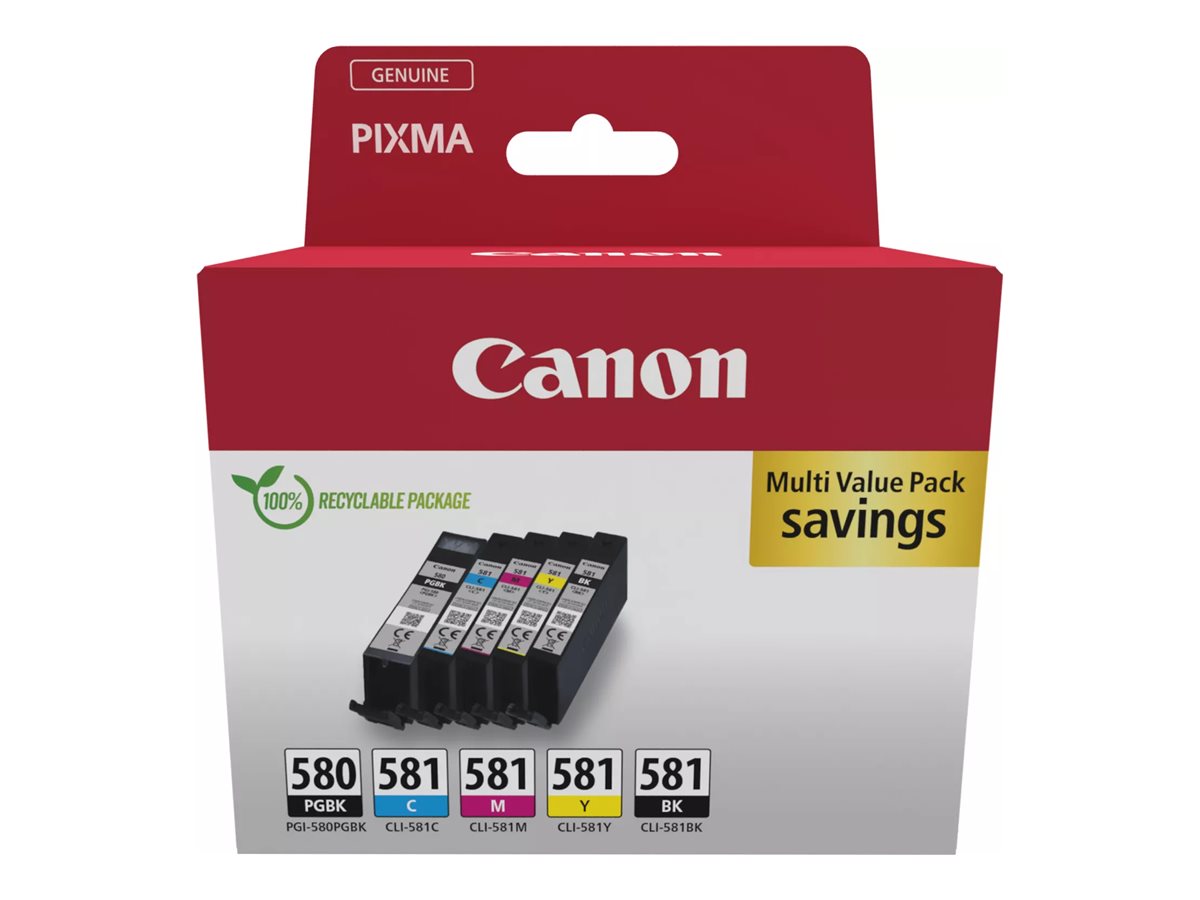 Canon PGI-580 PGBK/CLI-581 BK/C/M/Y schwarz, cyan, magenta, gelb Druckerpatronen, 5er-Set Canon PGI-580 PGBK/CLI-581 BK/C/M/Y schwarz, cyan, magenta, gelb Druckerpatronen, 5er-Set
