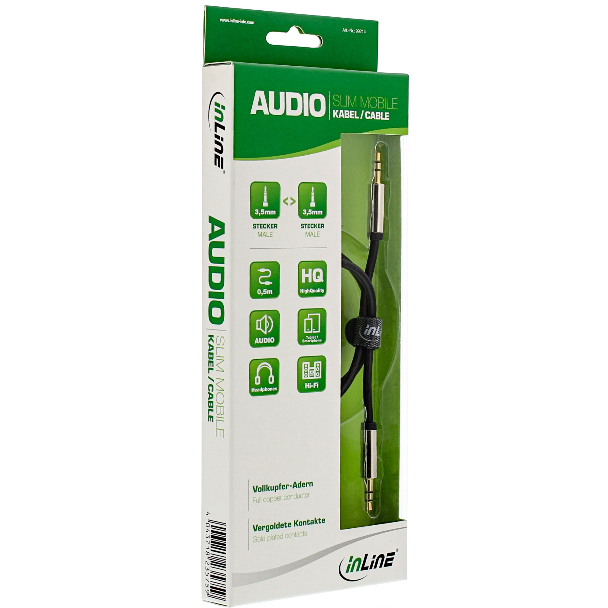 INLINE Slim Audio Klinke Kabel 3.5mm St/ST Stereo 0.5m
