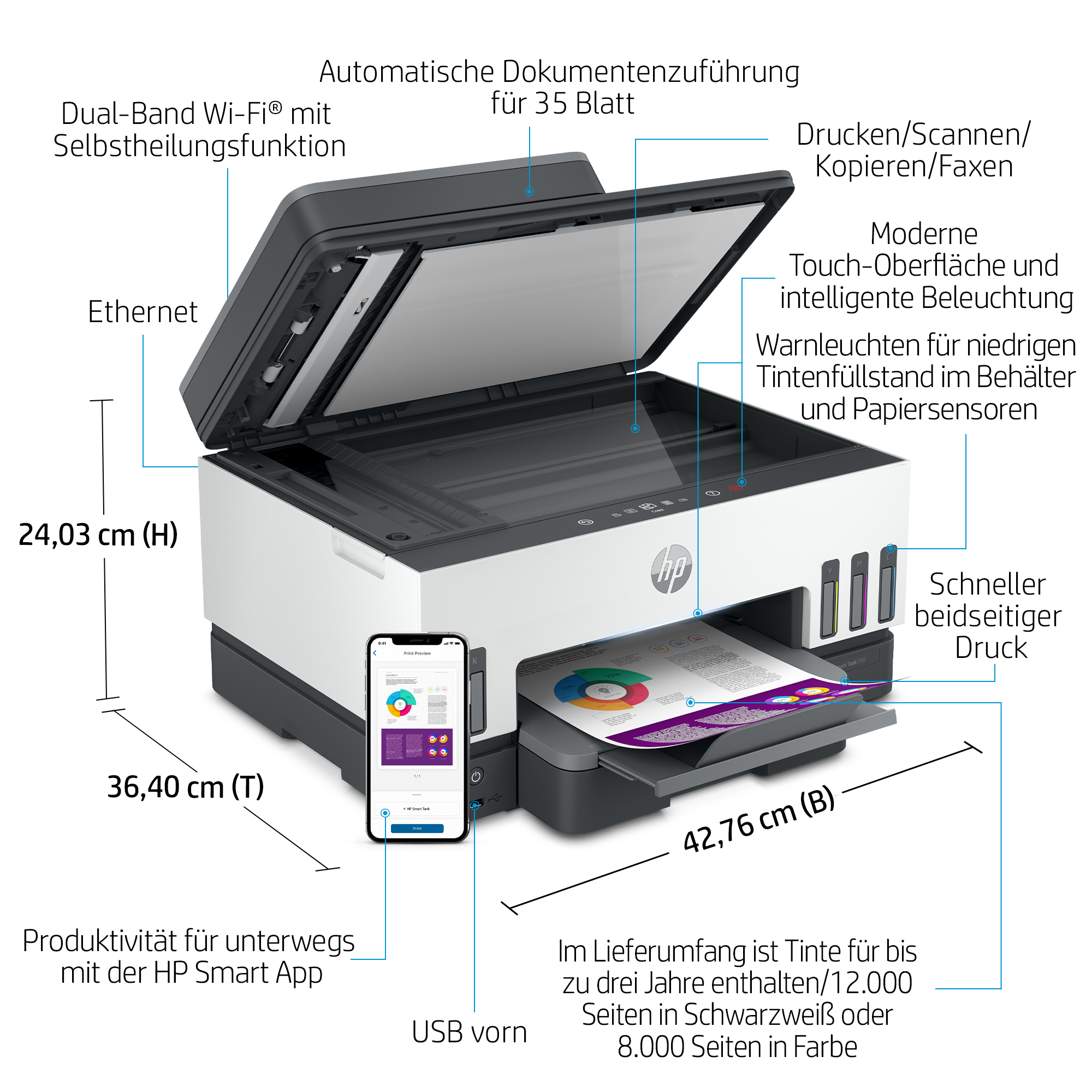 HP Smart Tank 7605 4 in 1 TintenstrahlMultifunktionsdrucker grau