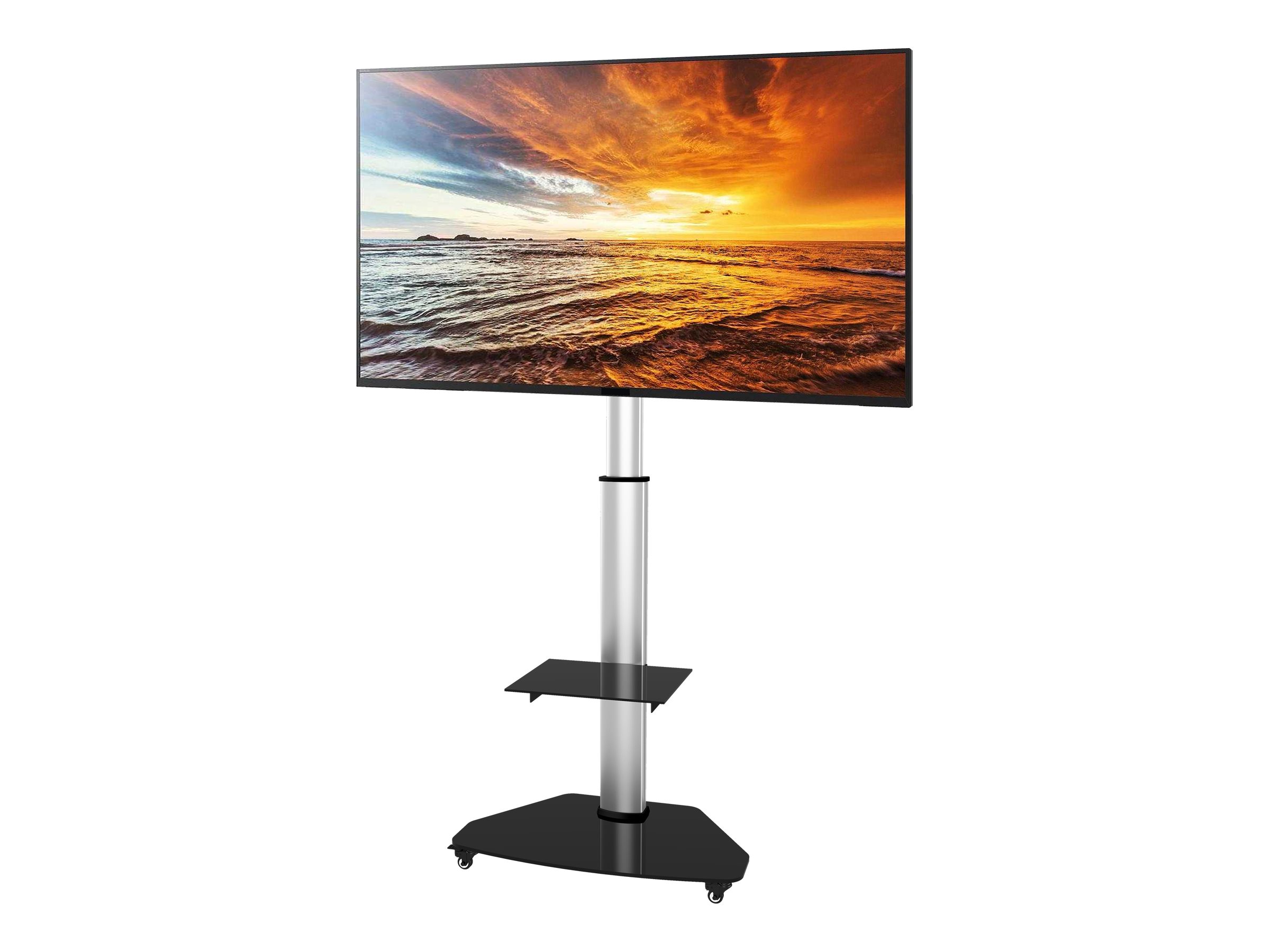 TECHLY TV Trolley silber fuer 37-70 LED LCD Fernseher max. VESA Groesse unterstuezt 600x400.Halterung kann um 90Grad gedreht werden.