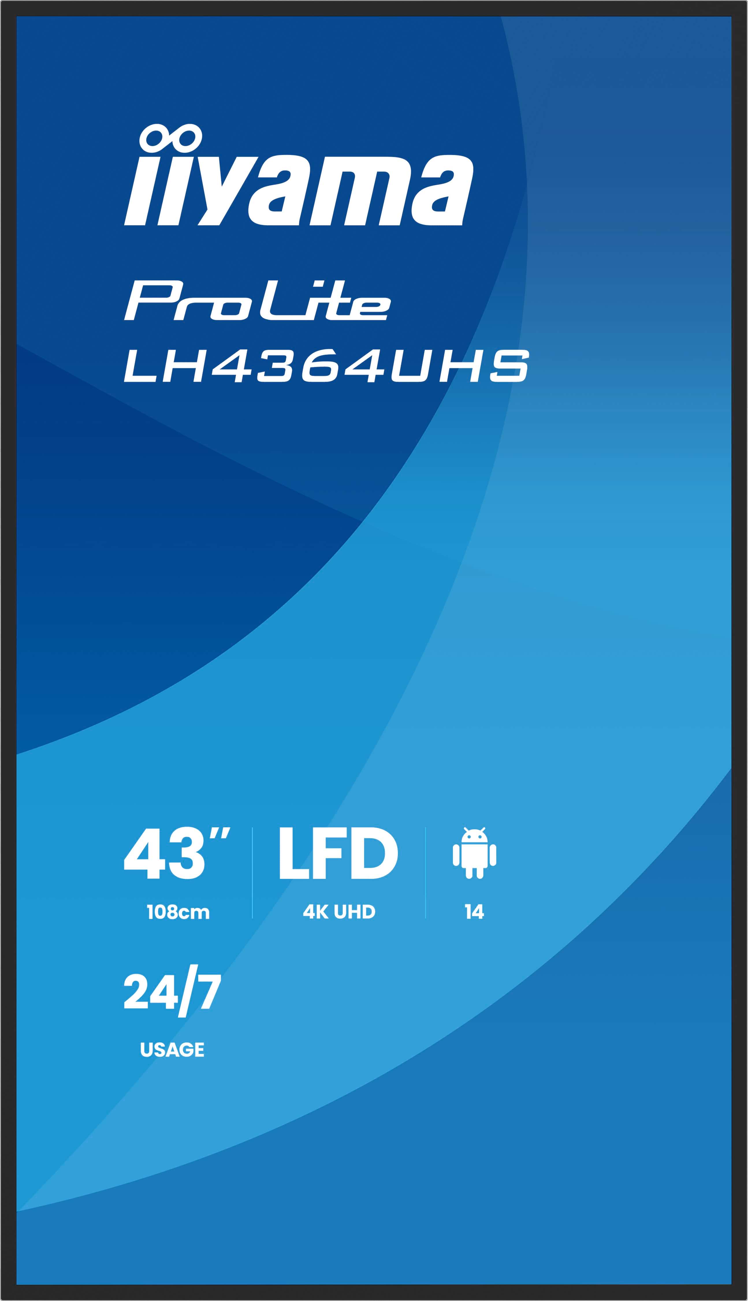 IIYAMA LH4364UHSB1AG 109,22cm 43Zoll 3840x2160 UHD VA DLED 500cdm2 Landscape and Portrait Speakers 2x 10W 2x HDMIx 1x USBC