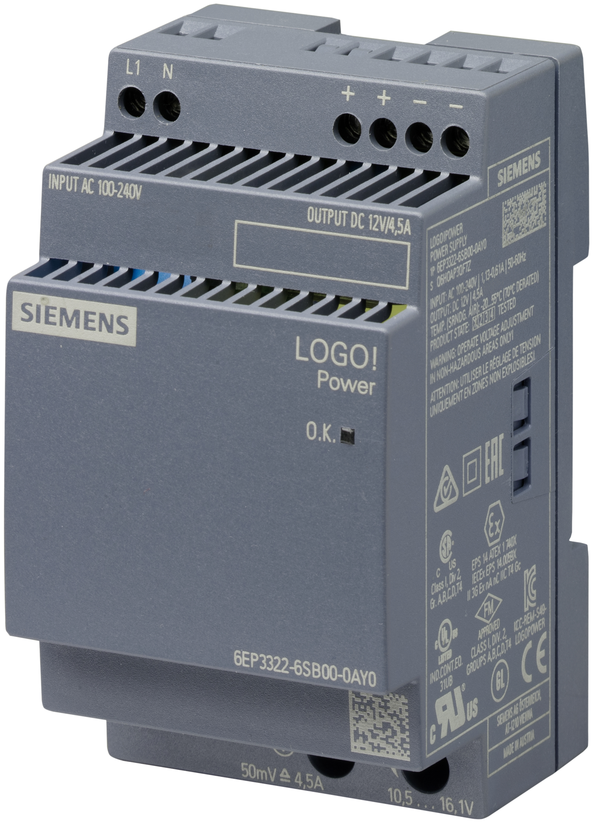 Siemens Stromversorgung LOGO!Power 1phasig DC 12 V/4,5 A Siemens Stromversorgung LOGO!Power 1phasig DC 12 V/4,5 A