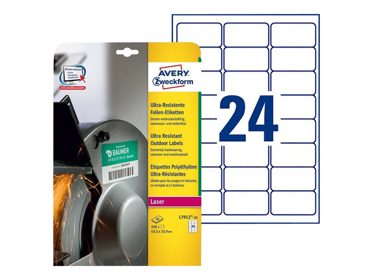 240 AVERY Zweckform resistente Folienetiketten L791210 weiss 63,5 x 33,9 mm