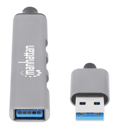 MANHATTAN 4Port USB 3020 KomboHub USBAStecker auf ein5 Gbits USB 32 Gen1Port drei 480 Mbits USB 20Ports Aluminium grau