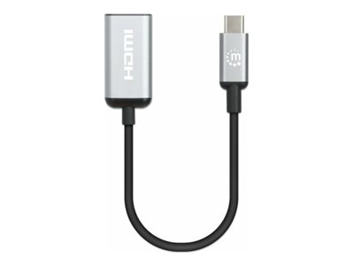 MANHATTAN 4K60Hz USB-C auf HDMI-Adapter USB 3.2 Typ C-Stecker auf HDMI-Buchse Konverter 15cm Länge Aluminium schwarz