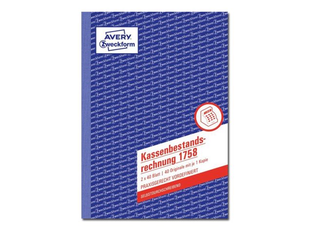 AVERY Zweckform Kassenbericht/Bestandsrechnung Formularbuch 1758 AVERY Zweckform Kassenbericht/Bestandsrechnung Formularbuch 1758