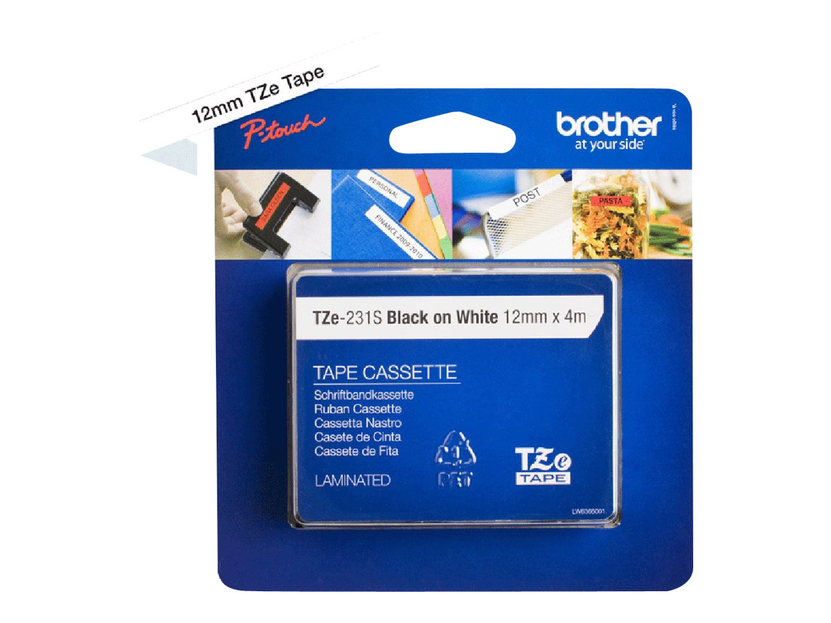 Brother Schriftbandcass. 12 mm weiss/schwarz TZe-231S