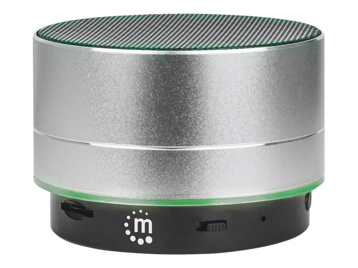 MANHATTAN Metallic LED-Bluetooth-Lautsprecher buntes Licht Bedienelemente USB-A-Port MicroSD-Kartenslot 3,5mm-Klinkenbuchse silber