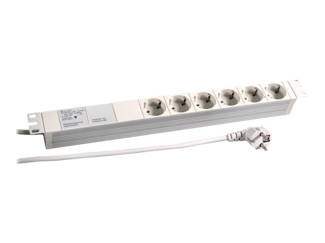 EFB 19Zoll 1HE Steckdosenleiste 6-fach CEE7/3 Steckdosen mit Geraetevollschutz Aluminium GRAU RAL7035 IP20 Anschlussleitung 2m