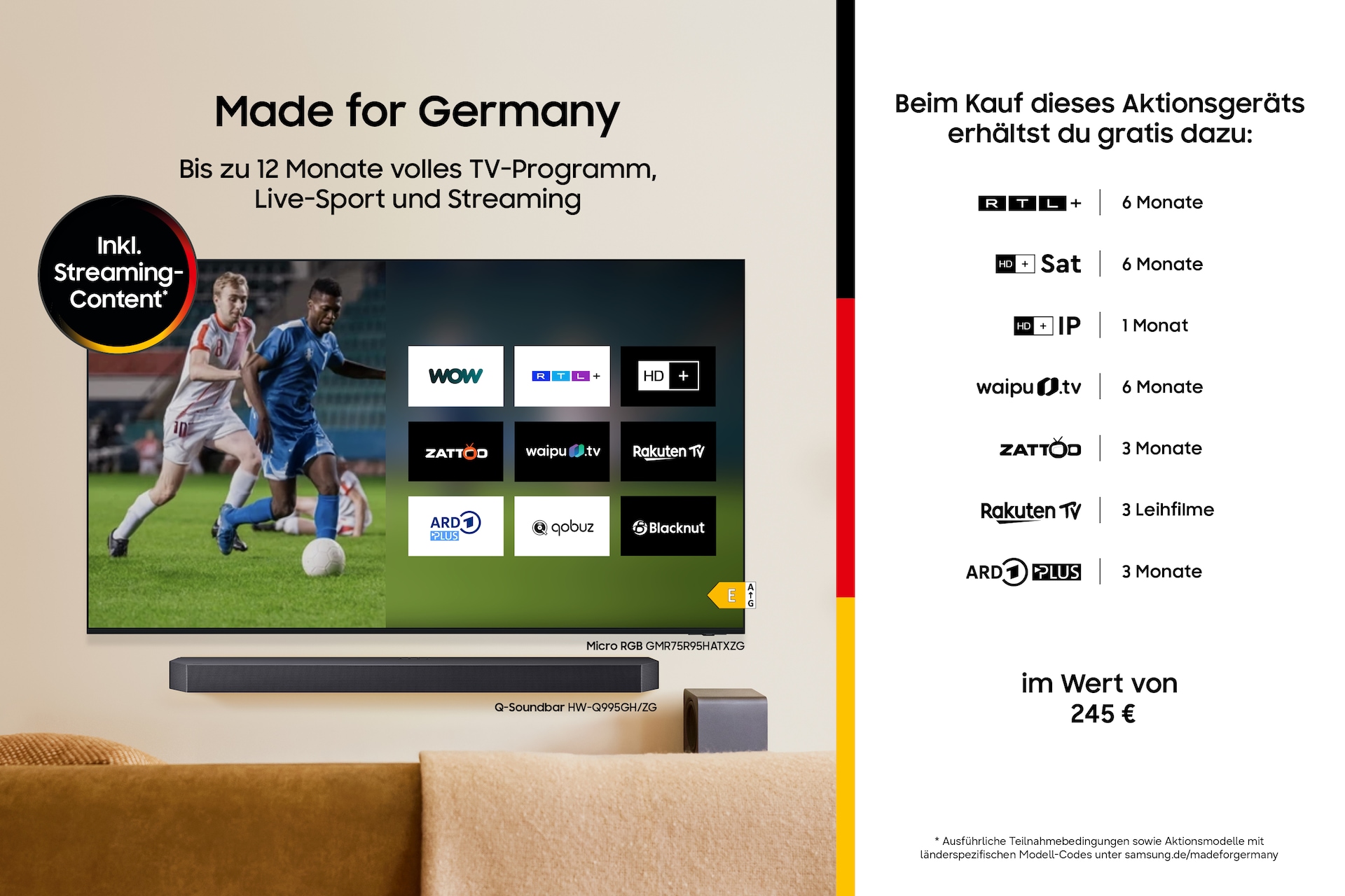 139,7 cm (55") 3840 x 2160 Pixel SAMSUNG GU55M80HAUXZG (DE-Version) 16:9 4K Ultra HD LED 6,5 ms SmartTV HDMI VESA 200 x 200 mm LAN WIFI Speaker