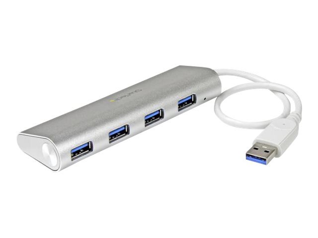 StarTech.com 4 Port kompakter USB 3.0 Hub mit eingebautem Kabel - Aluminium USB Hub - Silber - Hub - 4 Anschlüsse