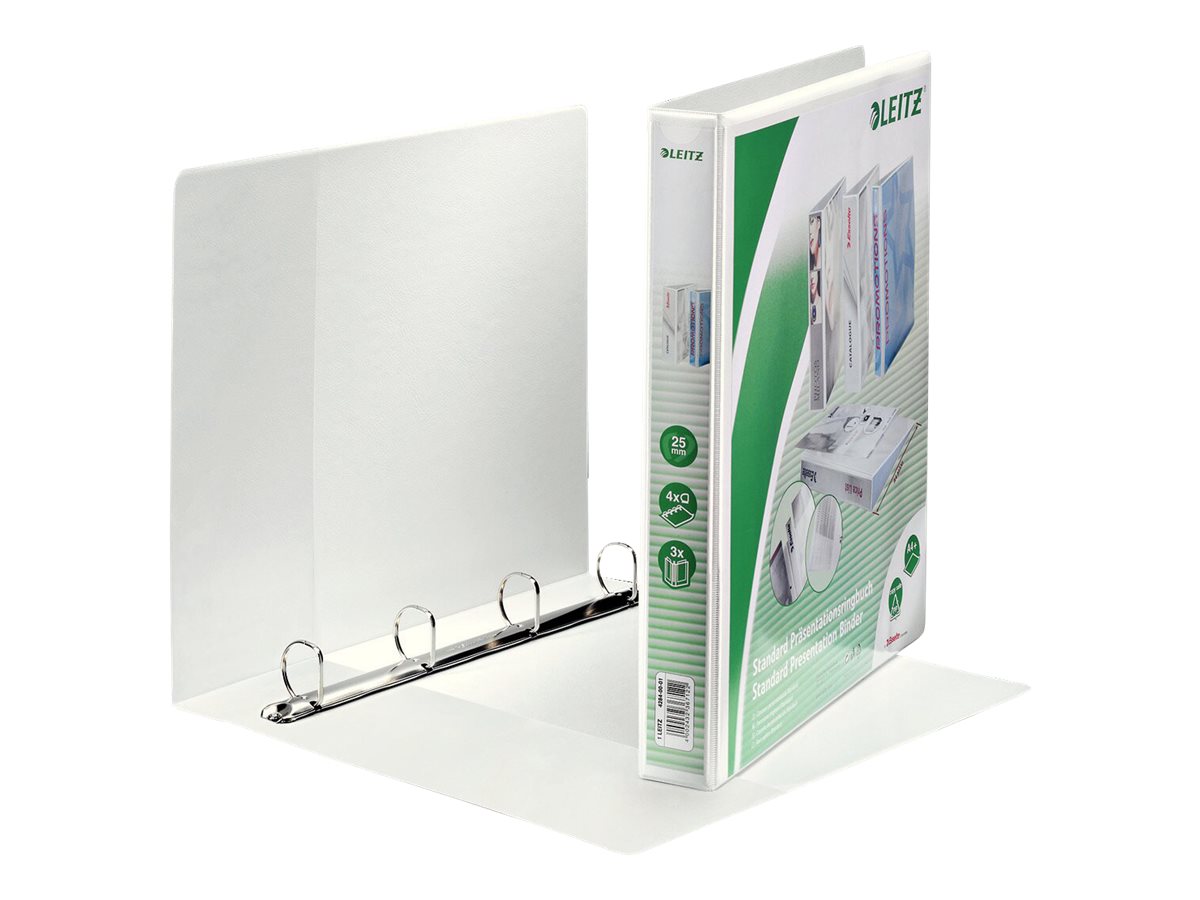 6 LEITZ Praesentationsringbuecher 4-Ringe weiss 4,4 cm DIN A4
