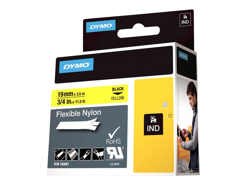 DYMO Schriftband RHINO  18491, 19 mm schwarz auf gelb