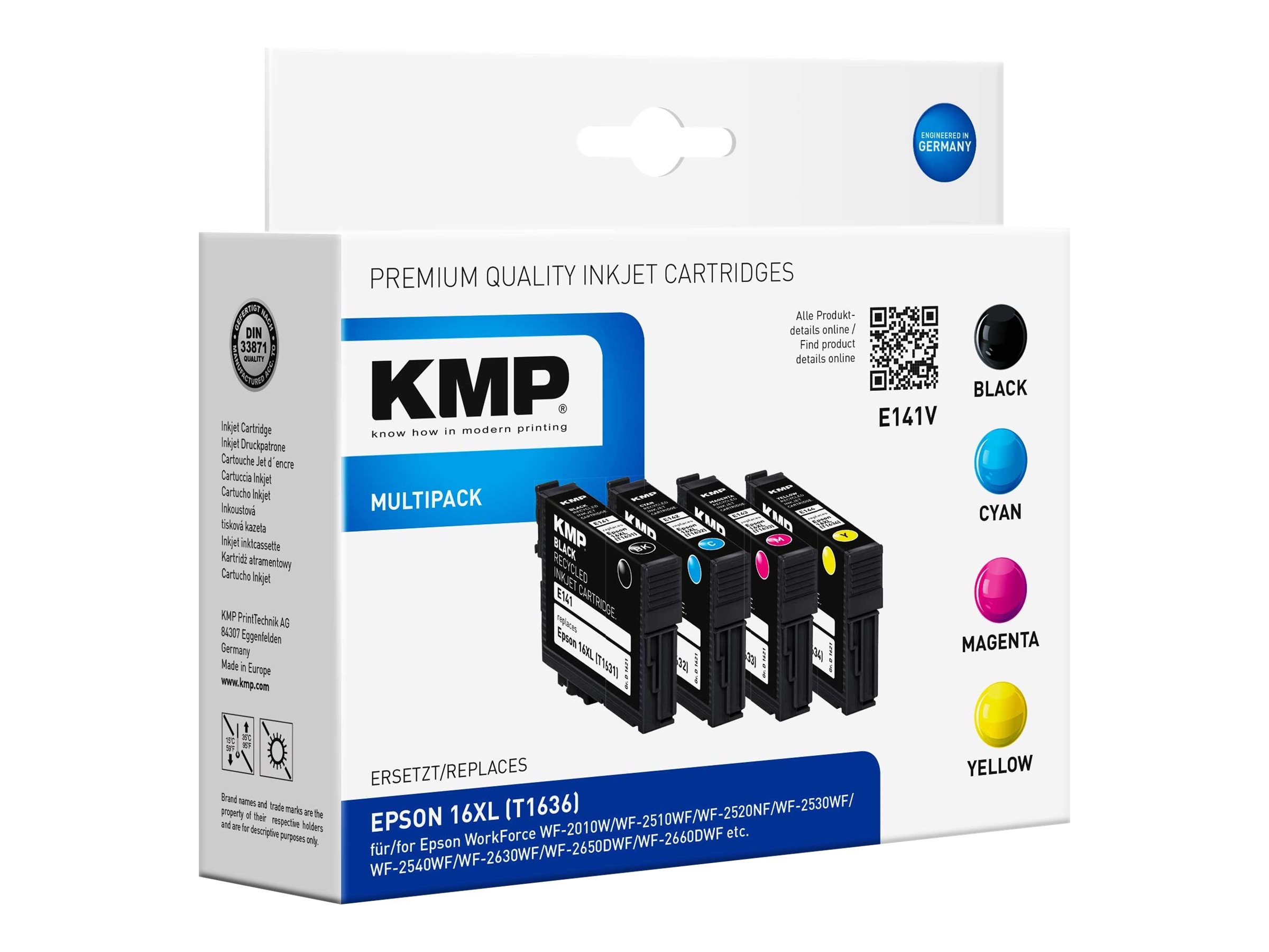 KMP E141V schwarz, cyan, magenta, gelb Druckerpatronen kompatibel zu EPSON 16XL T1636XL, 4erSet