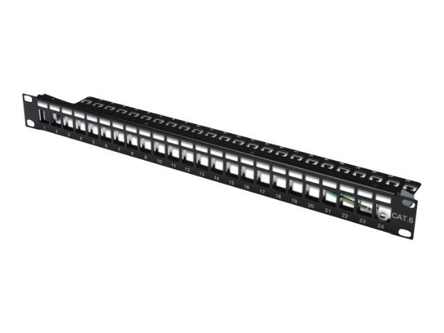 DIGITUS Modulares Patch Panel geschirmt 24port Blank 1HE Rack Mount Farbe Schwarz transparente Logofelder