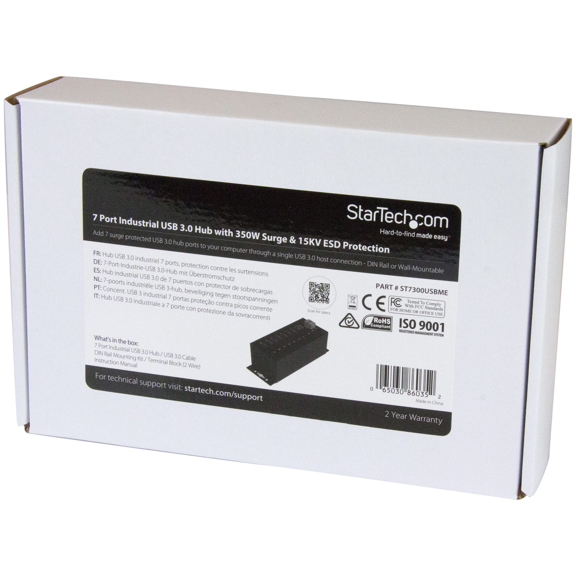 STARTECHCOM 7Port Industrial USB 30 Hub with External Power Adapter ESD and 350W Surge Protection HB30A7AME
