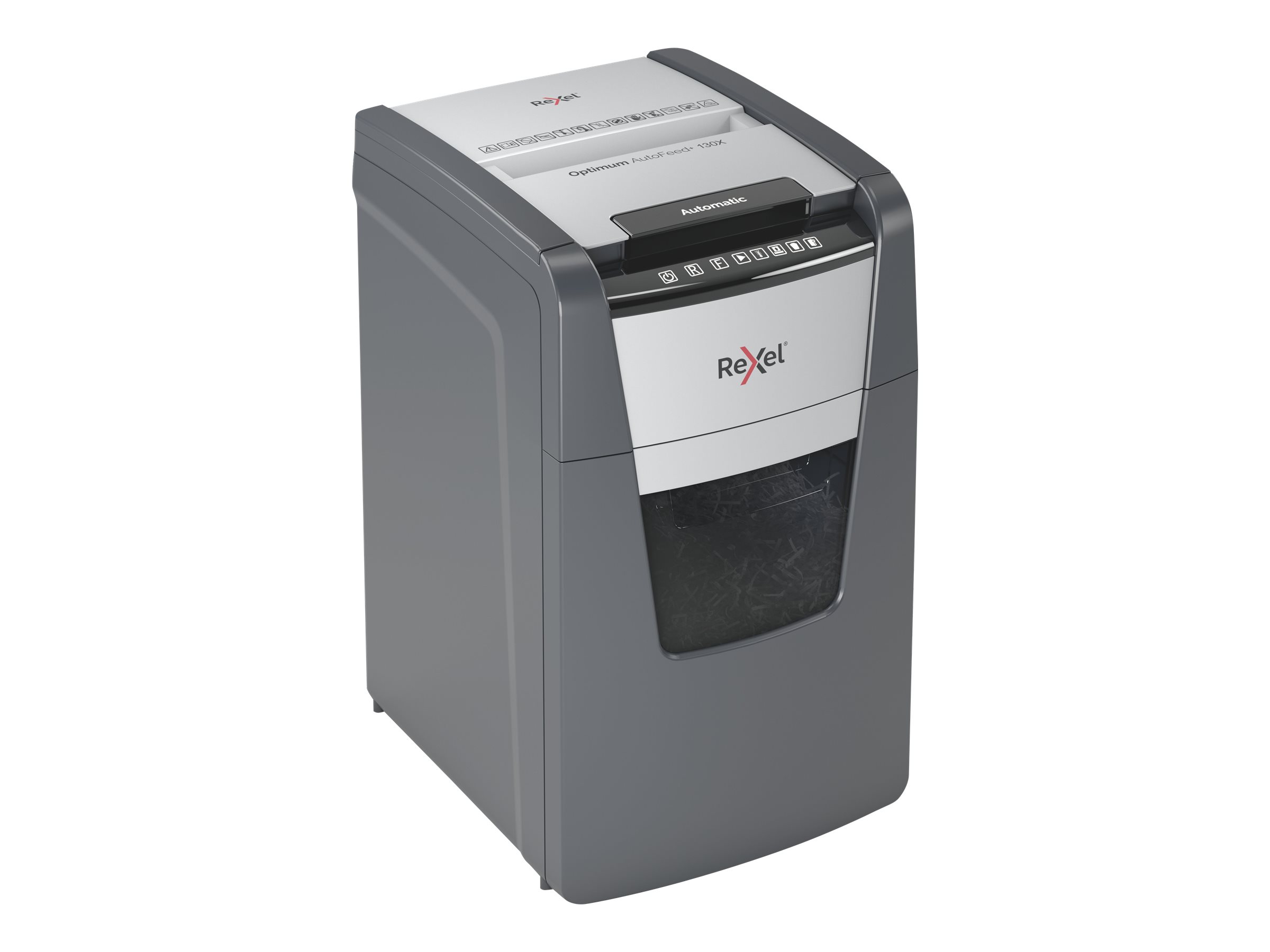 Rexel Optimum AutoFeed+ 130X Aktenvernichter mit Partikelschnitt P-4, 4 x 28 mm, bis 130 Blatt, schwarz