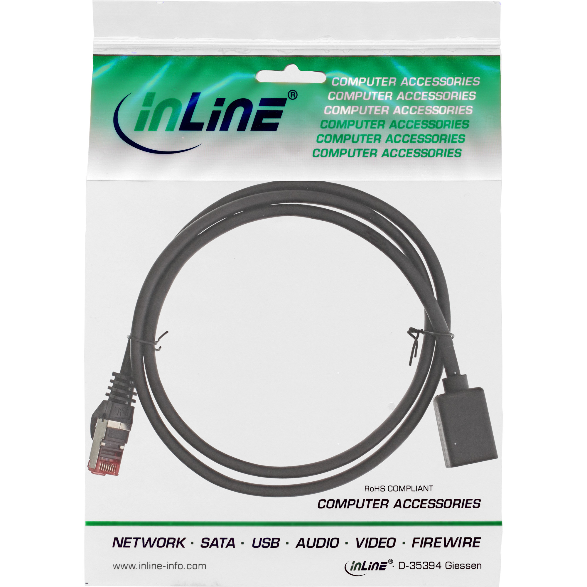 INLINE Patchkabel-Verlaengerung Cat.6 S/FTP PiMf 250 MHz halogenfrei Kupfer schwarz 3m