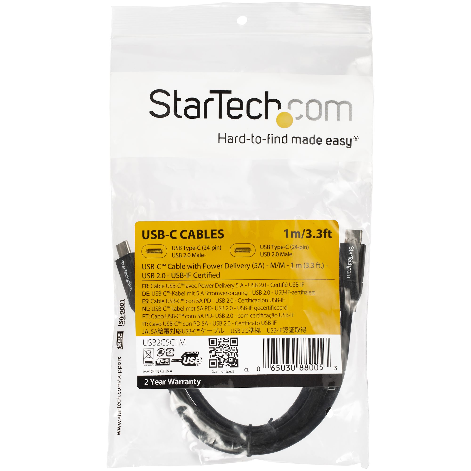 STARTECHCOM USB C To USB C Cable 3 ft 1m USBIF Certified 5A PD USB 20 USB Type C Charging Cable USB C Fast Charge C