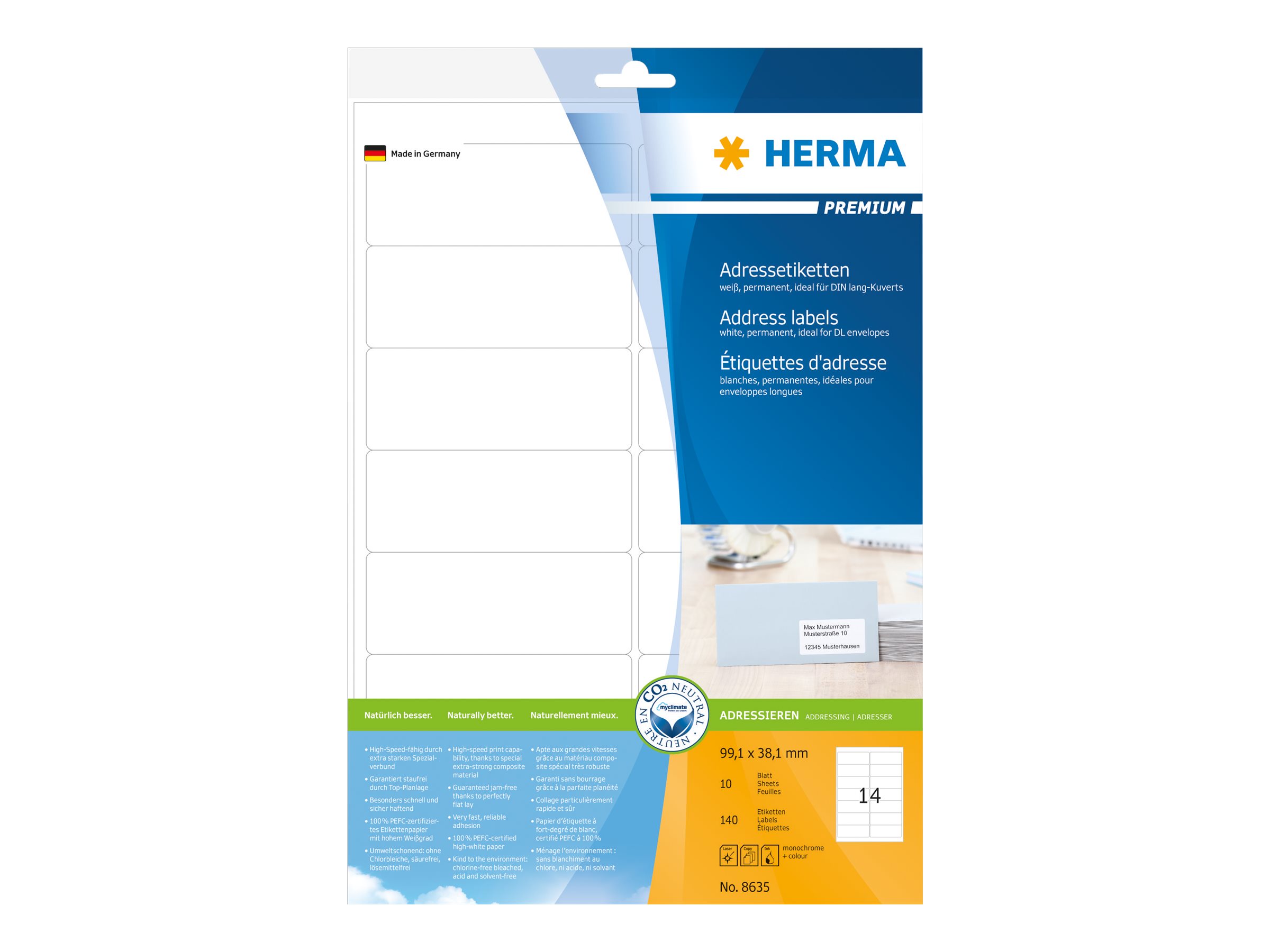 140 HERMA Adressetiketten 8635 weiss 99,1 x 38,1 mm 140 HERMA Adressetiketten 8635 weiss 99,1 x 38,1 mm