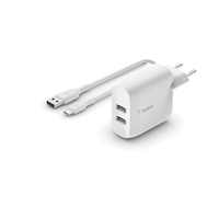 Dual USB-A Ladegerät incl. USB-C Kabel 1m, 24W, weiß