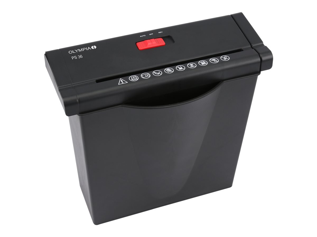 OLYMPIA PS 36 Aktenvernichter mit Streifenschnitt P-2, 6 mm, bis 6 Blatt, schwarz
