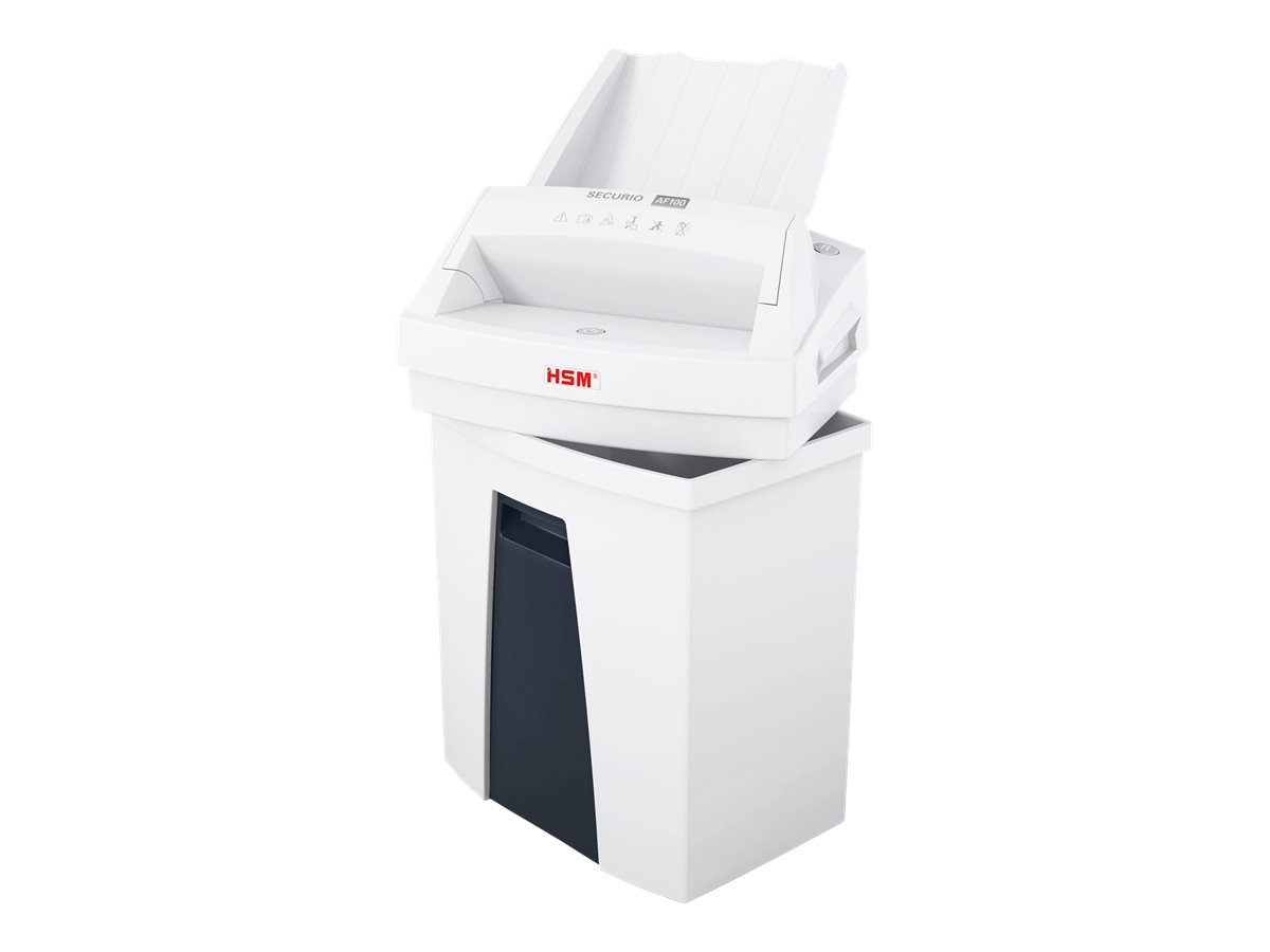 HSM SECURIO AF100 Aktenvernichter mit Partikelschnitt P-4, 4 x 25 mm, bis 100 Blatt, weiss HSM SECURIO AF100 Aktenvernichter mit Partikelschnitt P-4, 4 x 25 mm, bis 100 Blatt, weiss